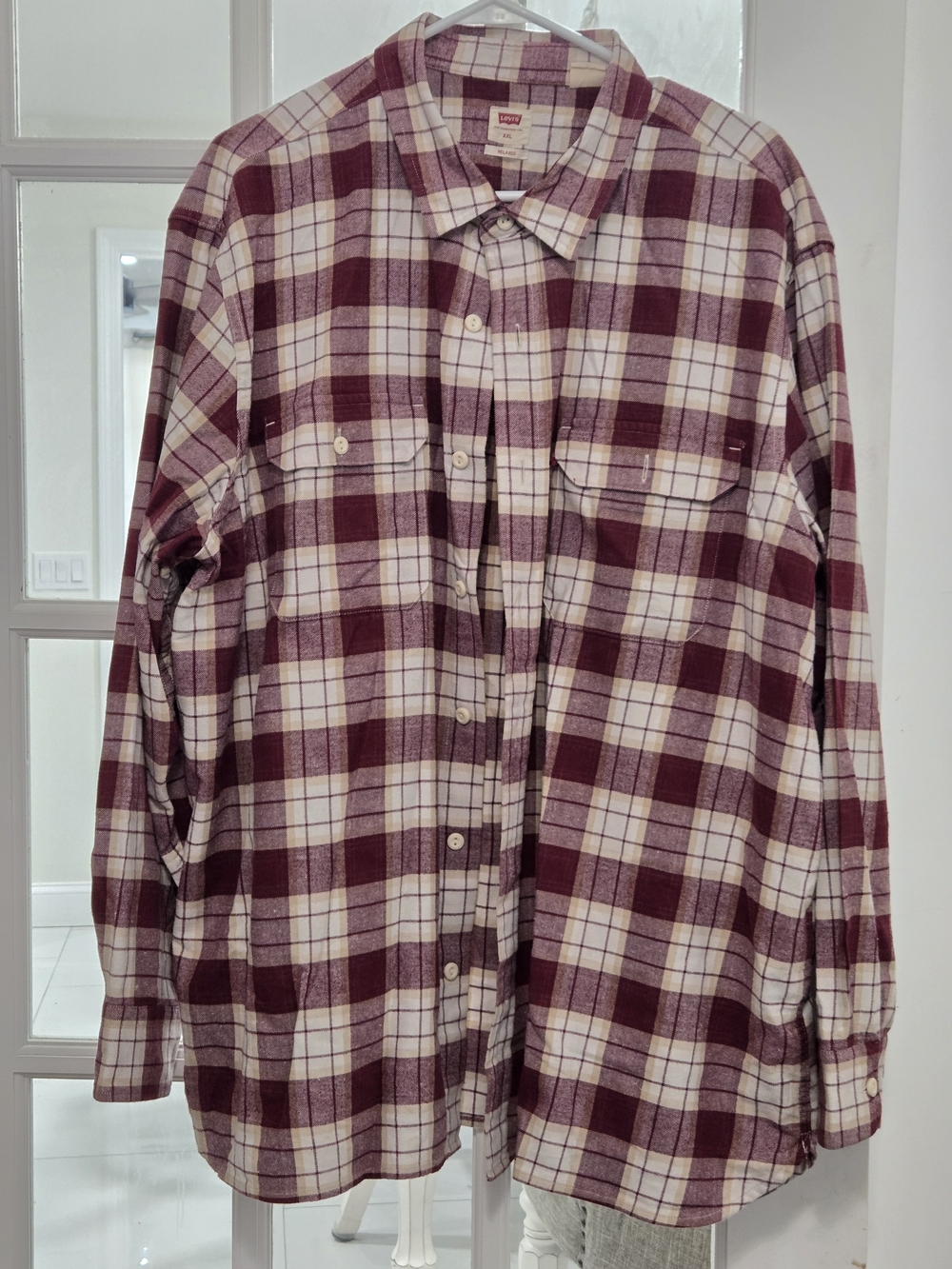 Levi's Men’s Burgundy and Cream Plaid Button-Up Shirt